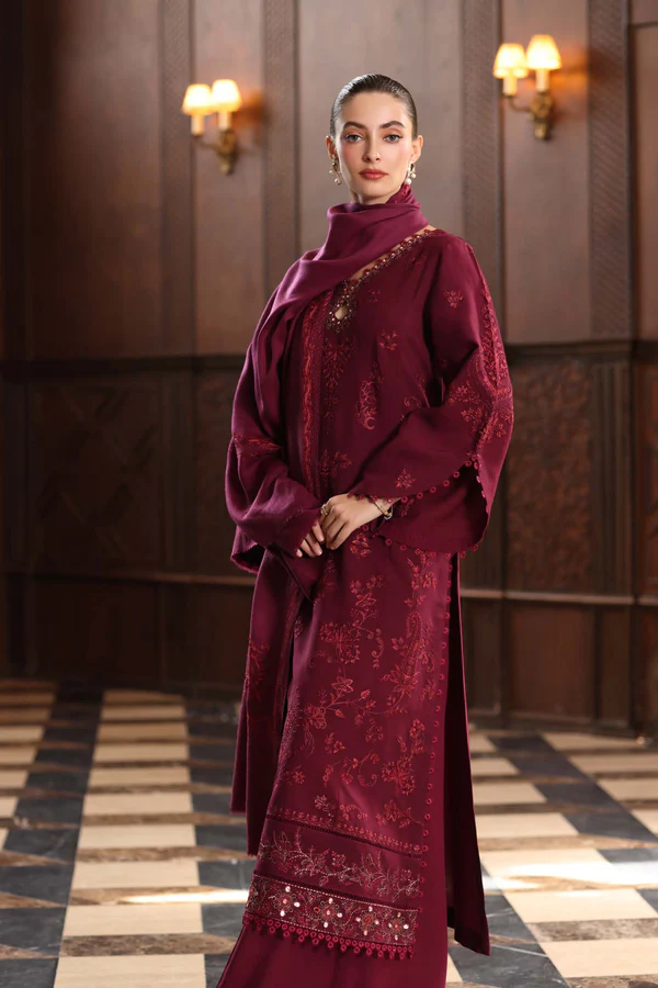 Noor Winter Pashmina Shawls'25 | Saadi Aasad || Royal Claret - Image 3
