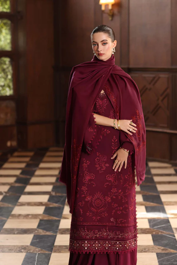 Noor Winter Pashmina Shawls'25 | Saadi Aasad || Royal Claret - Image 2