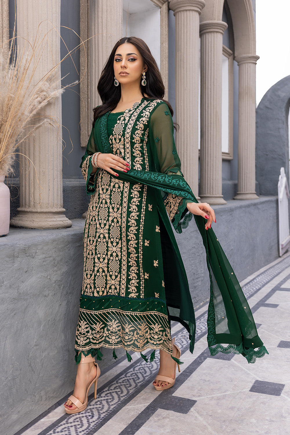 Azure Ensembles Embroidered Chiffon | AQUAMARINE (GZ-209) - Image 3