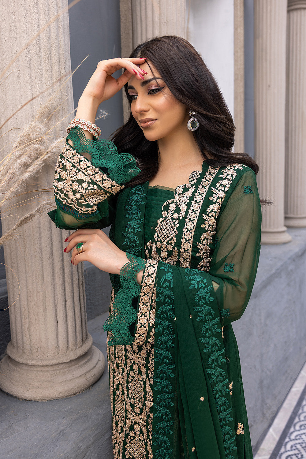 Azure Ensembles Embroidered Chiffon | AQUAMARINE (GZ-209) - Image 4