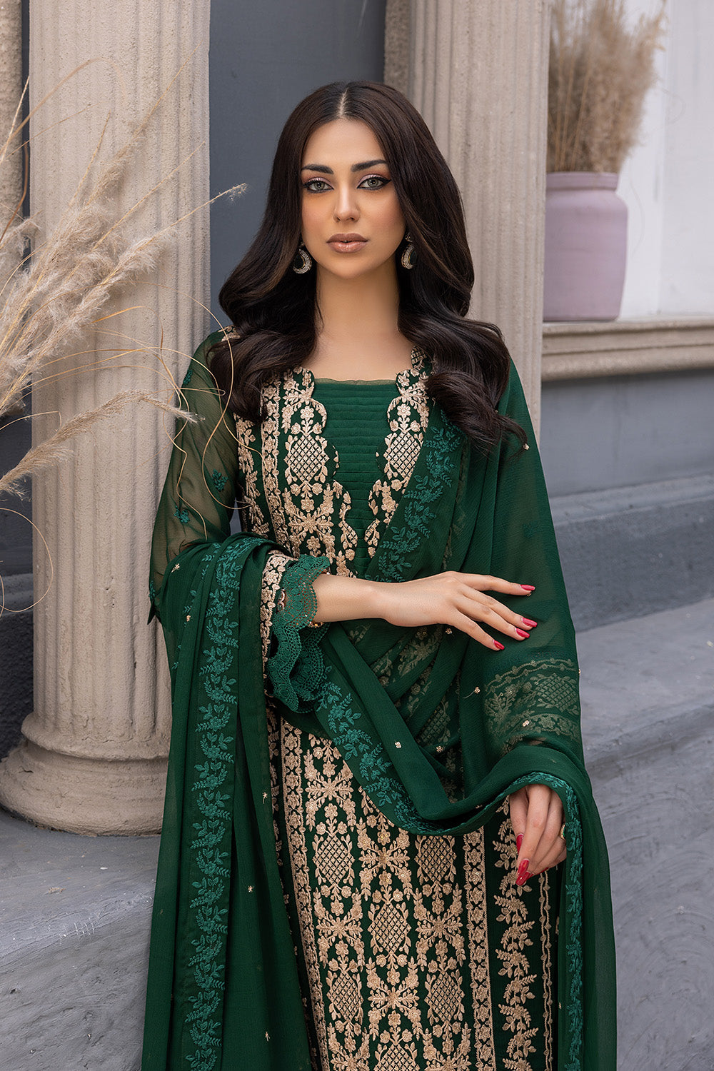 Azure Ensembles Embroidered Chiffon | AQUAMARINE (GZ-209) - Image 5