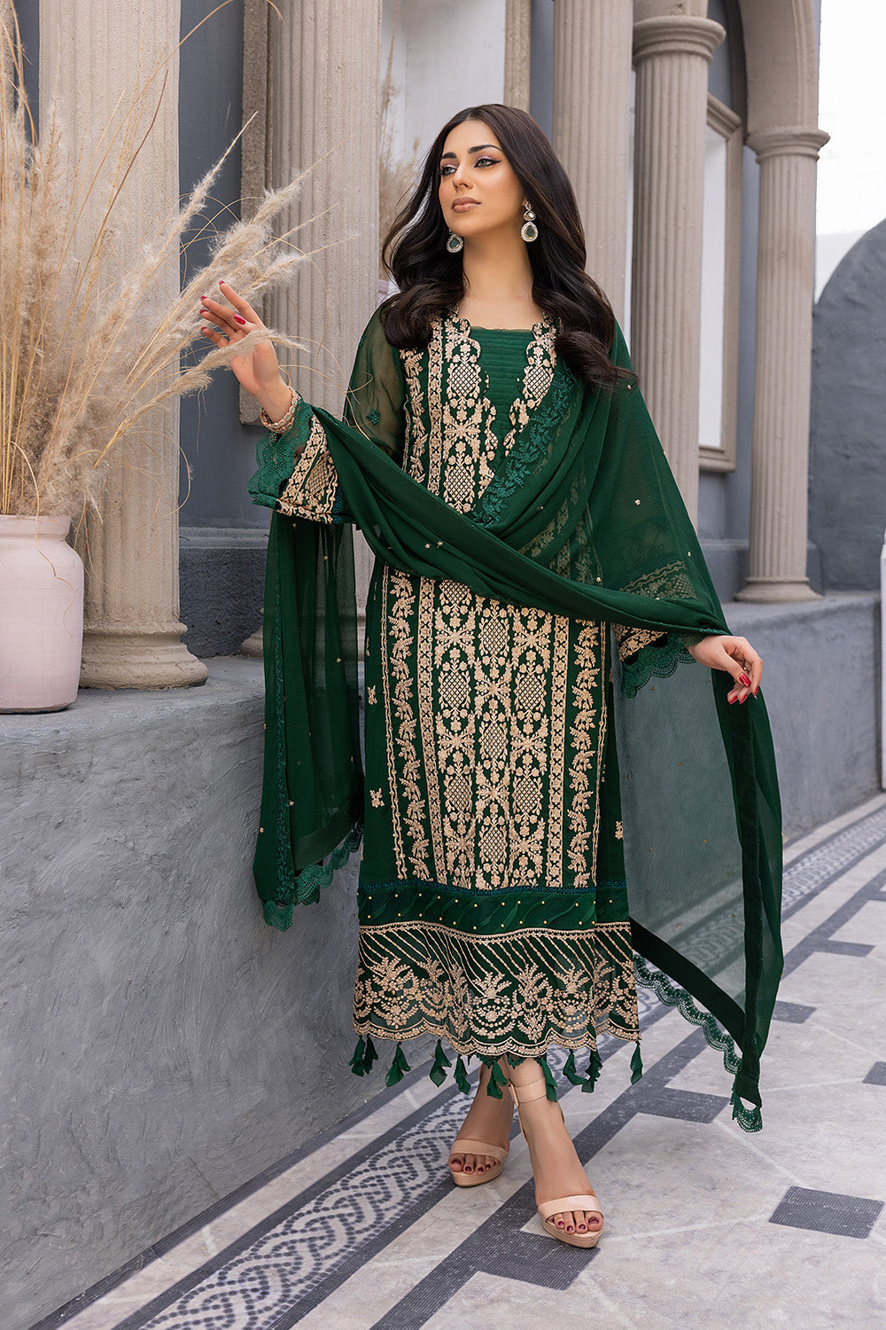 Azure Ensembles Embroidered Chiffon | AQUAMARINE (GZ-209)