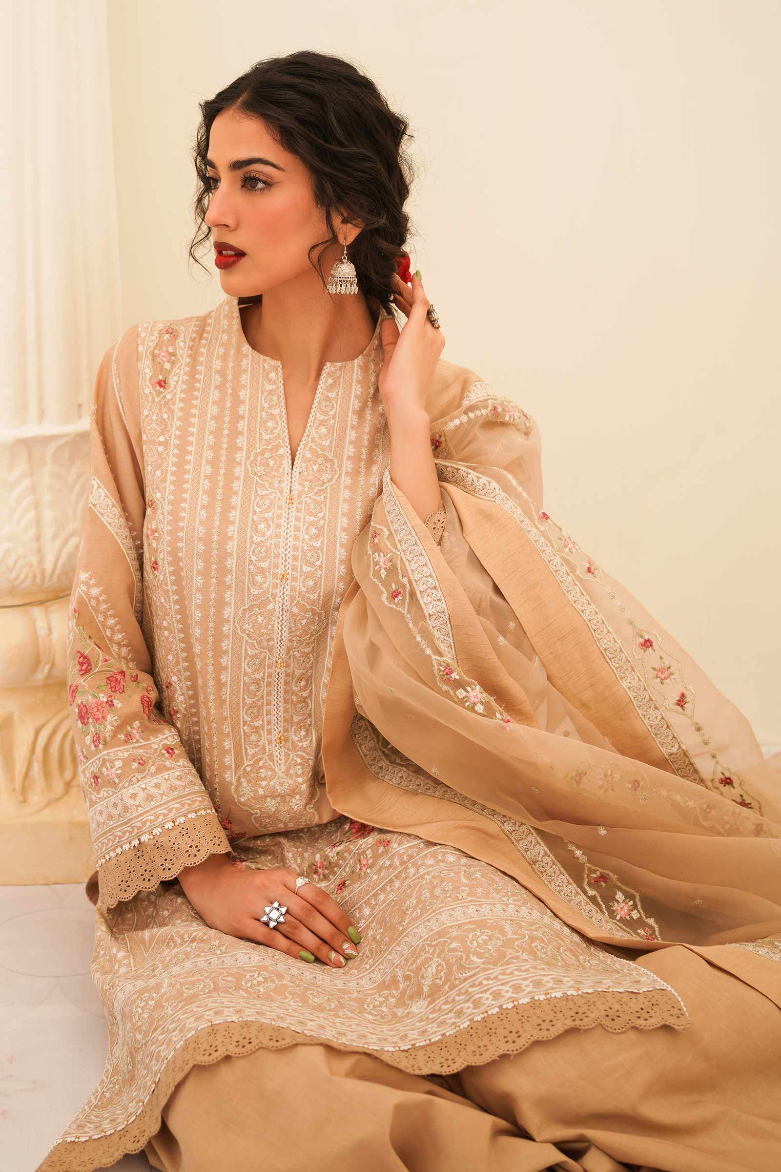 Zara Shahjahan Luxury Lawn - Beige Sharara (GZ-458)