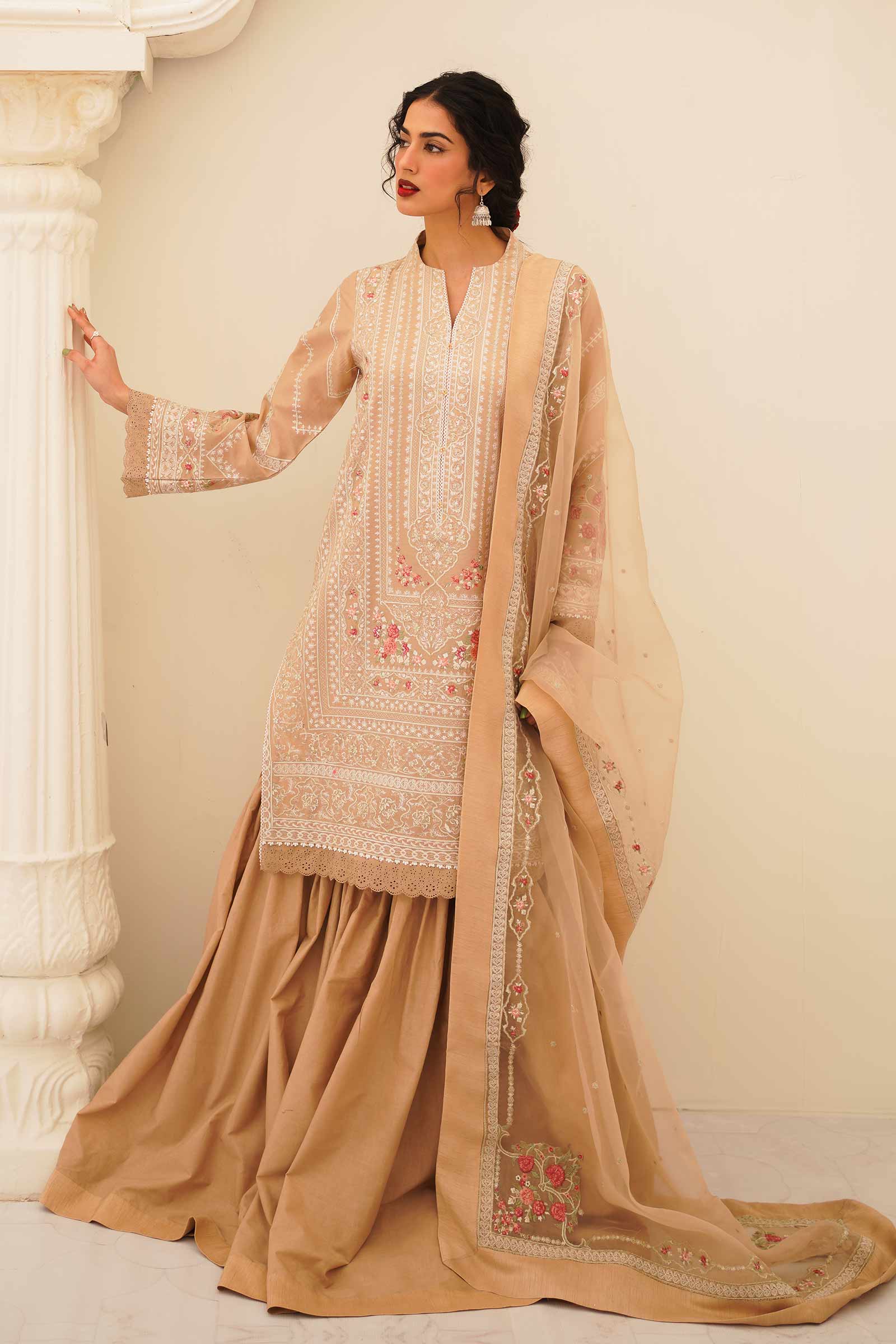 Zara Shahjahan Luxury Lawn - Beige Sharara (GZ-458) - Image 3