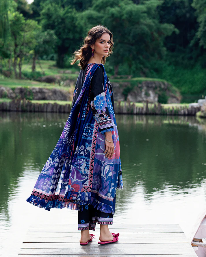 Roheenaz Garden veil Printed Lawn - BlackBerry Frost - Image 5