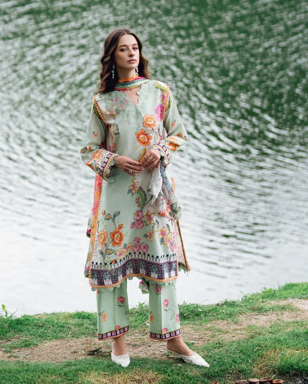 Roheenaz Garden veil Printed Lawn - Crimson Whisper