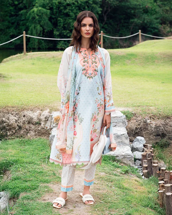 Roheenaz Garden veil Printed Lawn - Cloudberey glaze