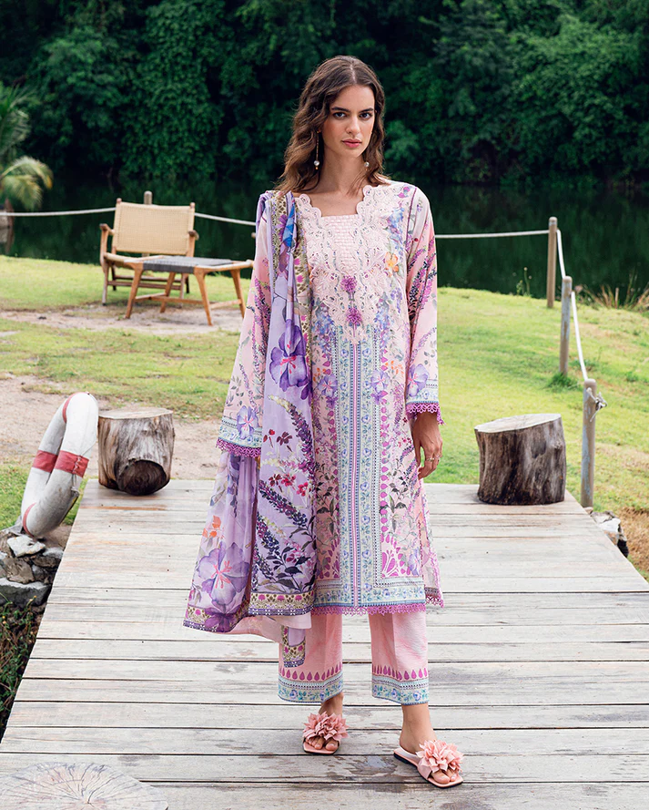 Roheenaz Garden veil Printed Lawn - Lilac Dust