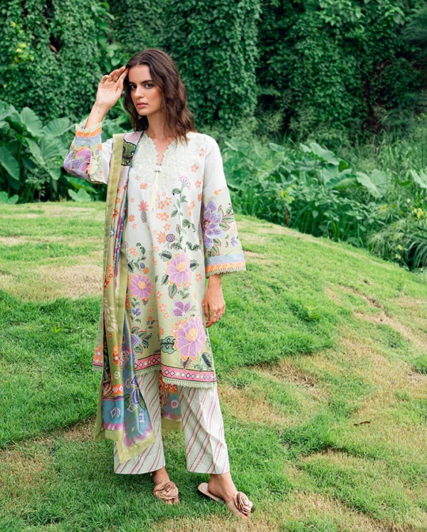 Roheenaz Garden veil Printed Lawn - Melon Muse