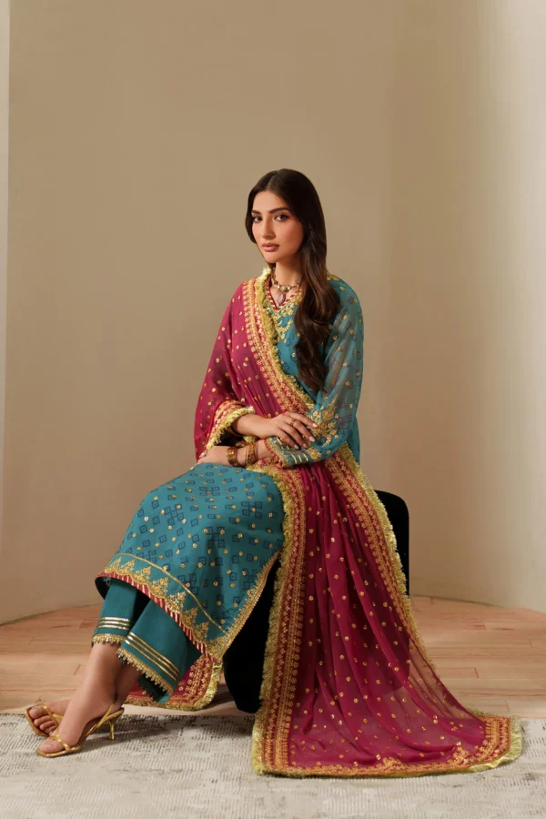 Alternative view of Alizeh Fleur Embroidered Printed Chiffon || AF-CH-2192-Elaira