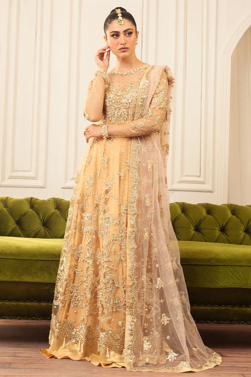 Hemline Aura Debut Wedding Unstitched by Mushq | Chamois - Image 4