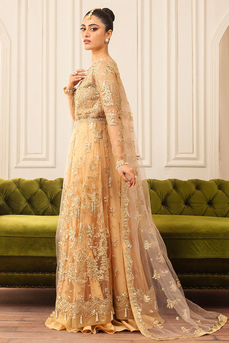 Hemline Aura Debut Wedding Unstitched by Mushq | Chamois - Image 2