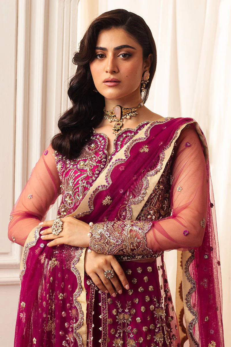 Hemline Aura Debut Wedding Unstitched by Mushq | Fuchsia - Image 3