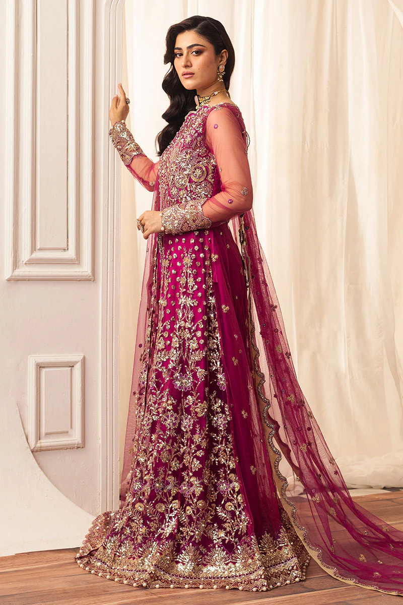 Hemline Aura Debut Wedding Unstitched by Mushq | Fuchsia - Image 2