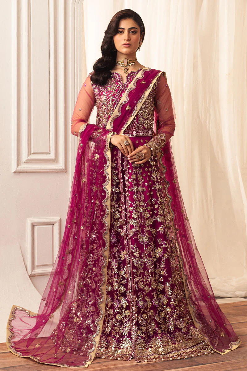 Hemline Aura Debut Wedding Unstitched by Mushq | Fuchsia - Image 5