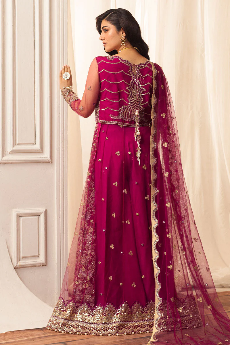 Hemline Aura Debut Wedding Unstitched by Mushq | Fuchsia - Image 6