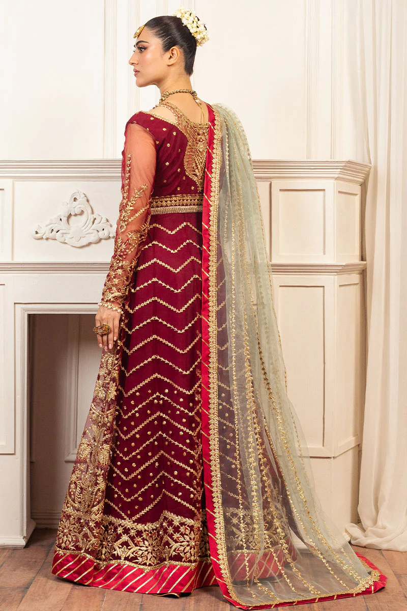 Hemline Aura Debut Wedding Unstitched by Mushq | Scarlet - Image 2