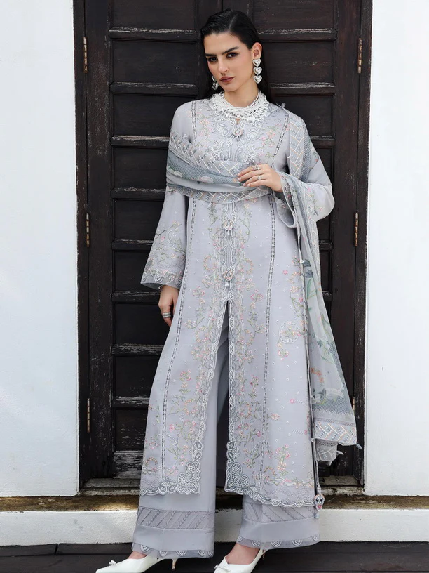 Qalamkar Qline Embroidered Linen || KL-02 HAZE
