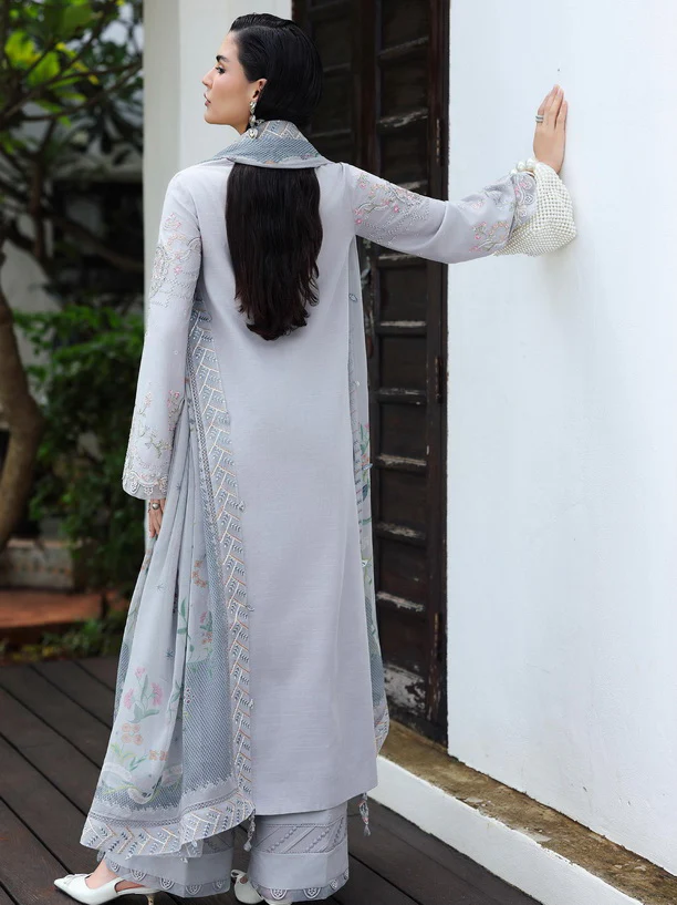 Qalamkar Qline Embroidered Linen || KL-02 HAZE - Image 4