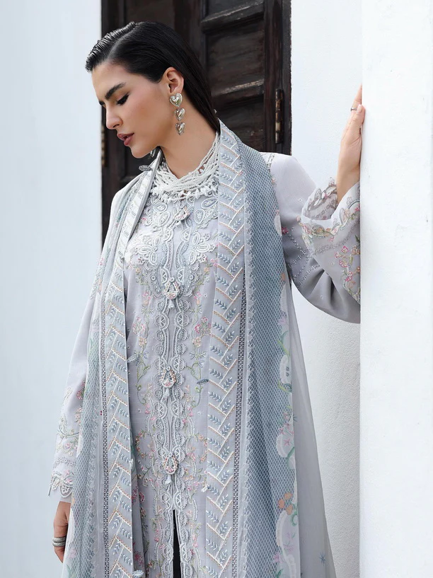Qalamkar Qline Embroidered Linen || KL-02 HAZE - Image 3