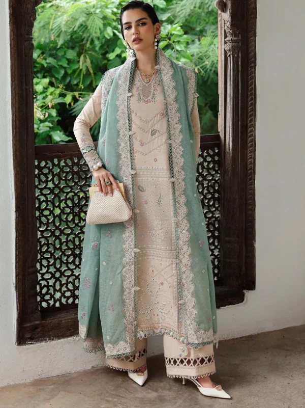 Qalamkar Qline Embroidered Linen || KL-07 WHISPER