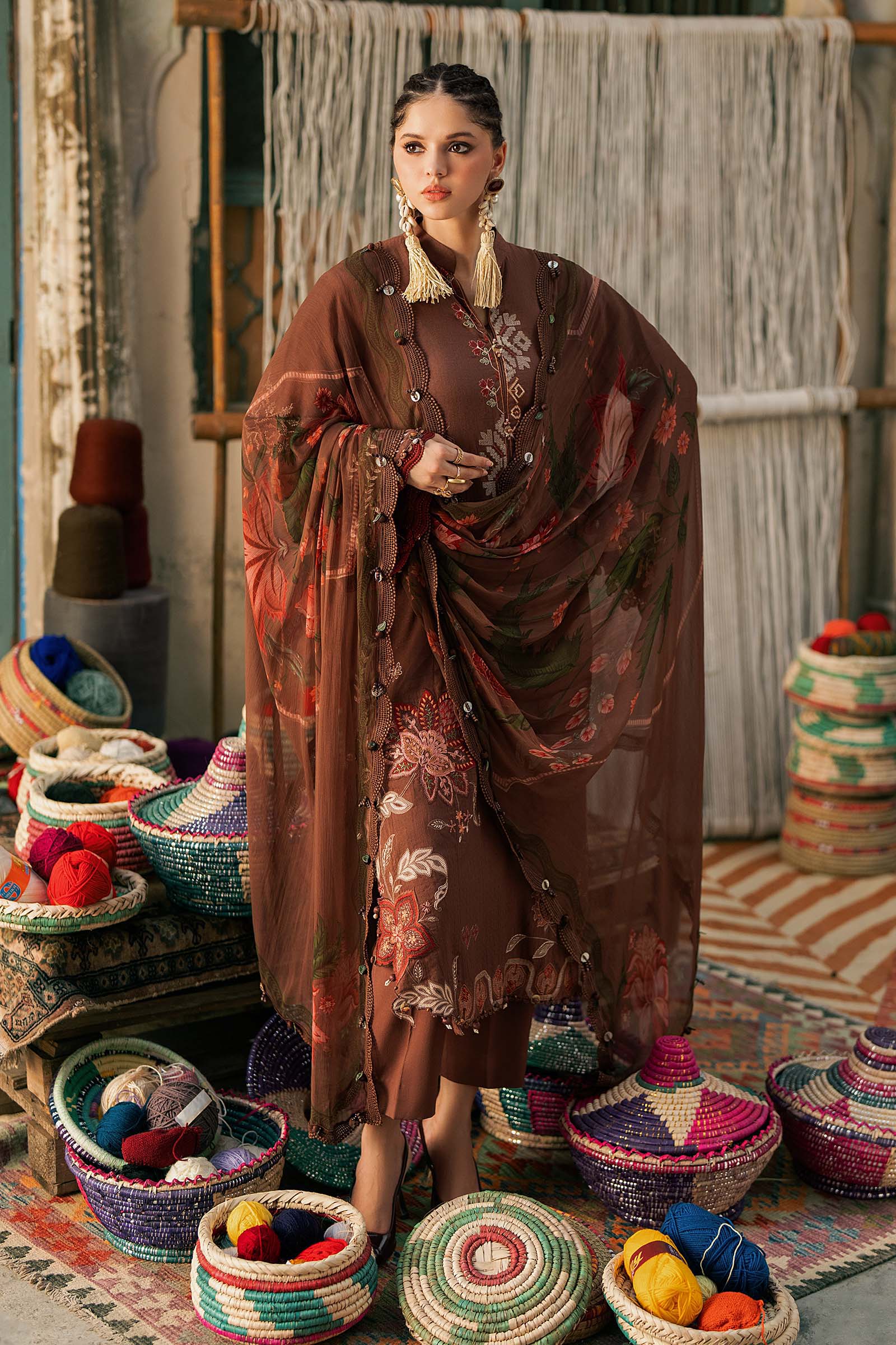 M Prints Maria B | Embroidered Dobby Linen Suit – Light Brown (MPT-3110-B) - Image 2