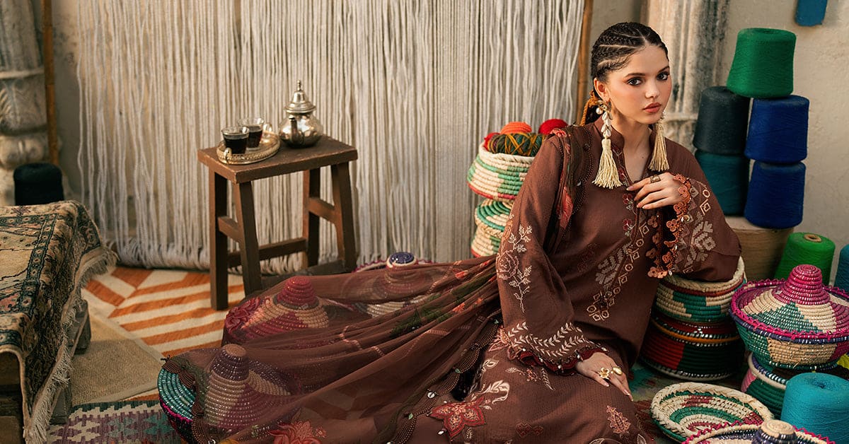 M Prints Maria B | Embroidered Dobby Linen Suit – Light Brown (MPT-3110-B) - Image 3