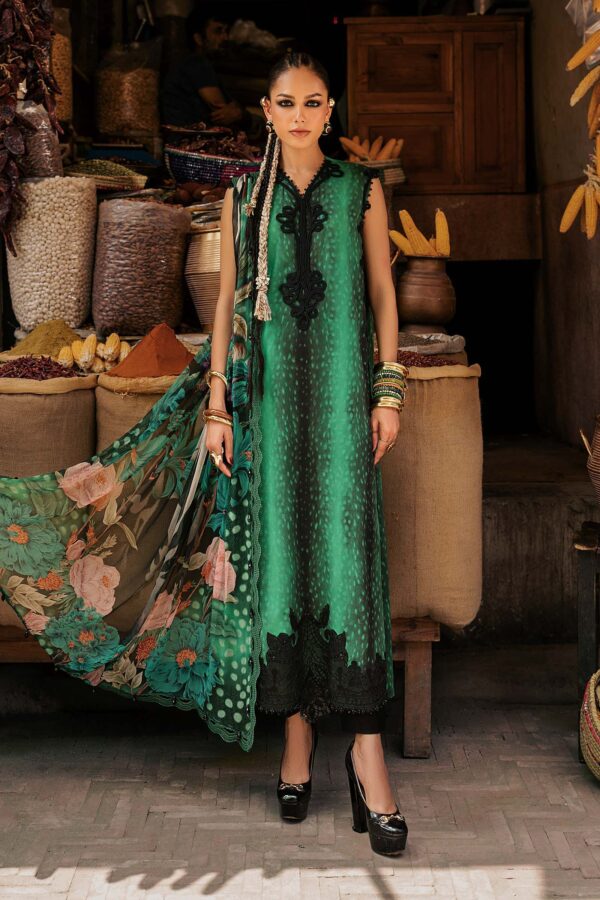Alternative view of M Prints Maria B | Embroidered Linen Suit – Green (MPT-3105-A)