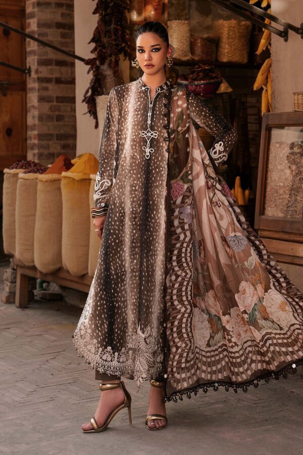 Alternative view of M Prints Maria B | Embroidered Linen Suit – Brown (MPT-3105-B)