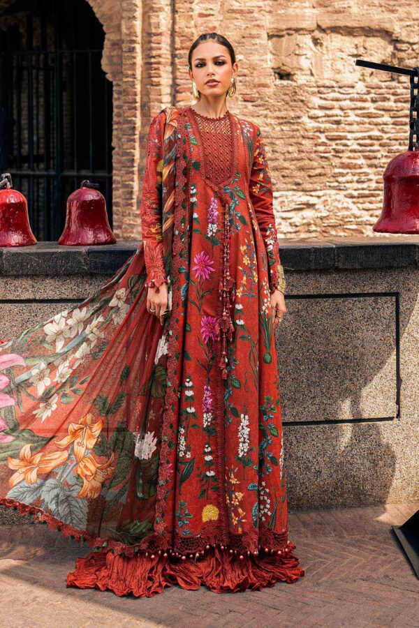 Alternative view of M Prints Maria B | Embroidered Cambric Suit – Rust (MPT-3106-B)