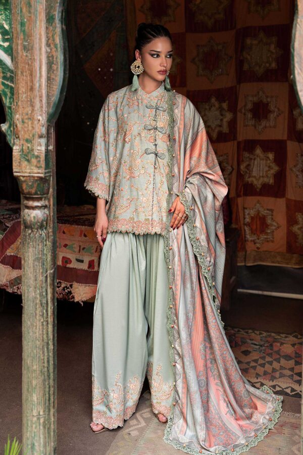Alternative view of M Prints Maria B | Embroidered Irish Linen Suit – Sea Green (MPT-3108-B)