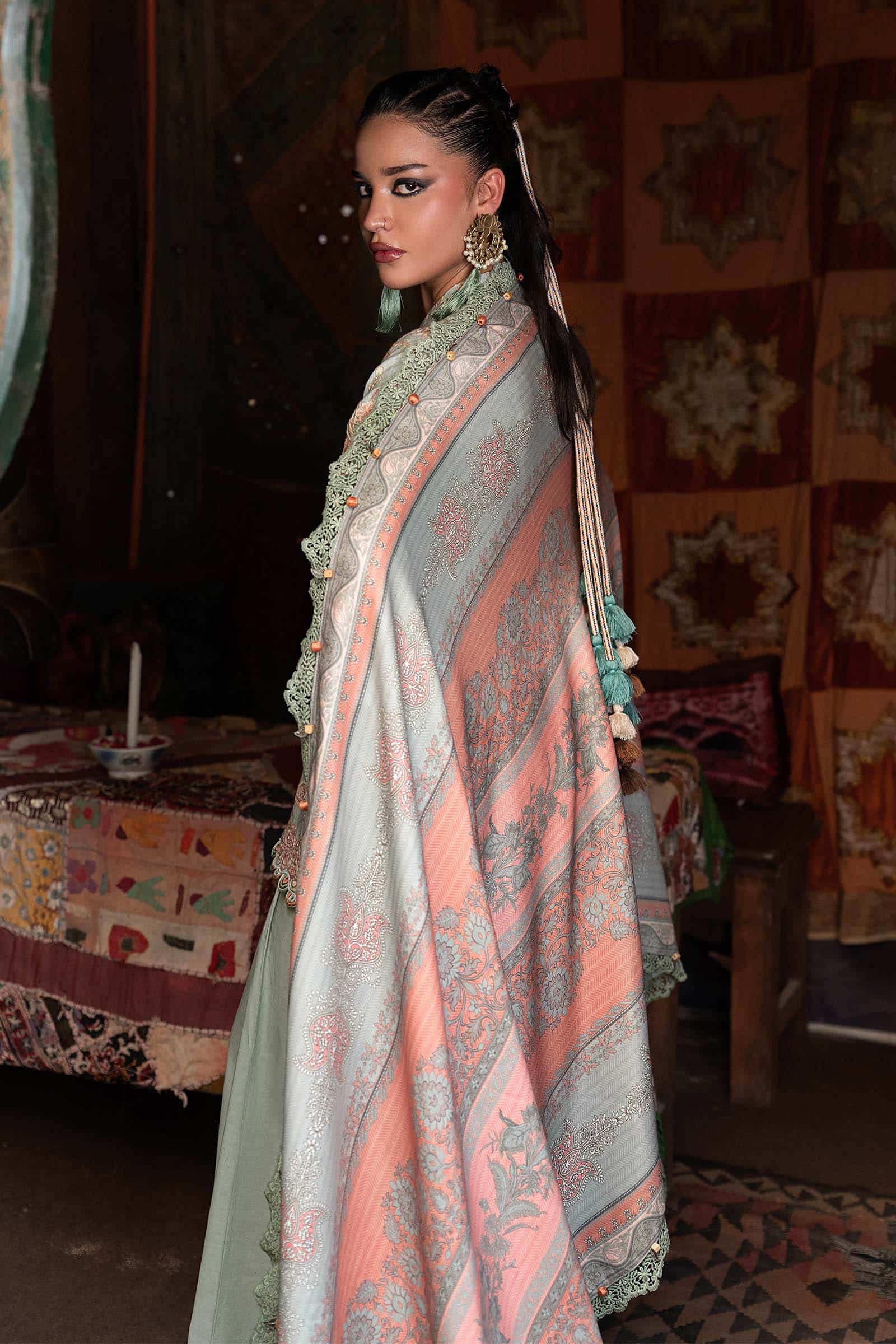 M Prints Maria B | Embroidered Irish Linen Suit – Sea Green (MPT-3108-B) - Image 5